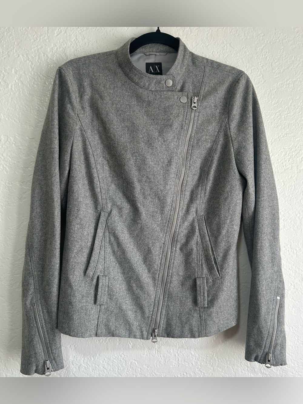 A/X Armani Exchange Gray Asymmetric Zip Wool-Blend Jacket